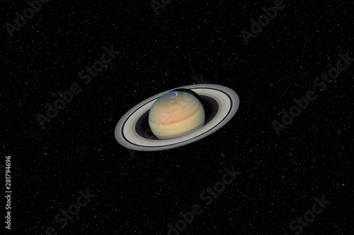 Planet Saturn against dark starry sky background in Solar System, elements of this image furnished by NASA photo