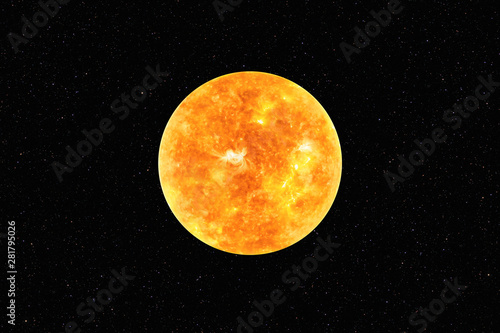 Fototapeta Naklejka Na Ścianę i Meble -  Bright Sun against dark starry sky in Solar System, elements of this image furnished by NASA