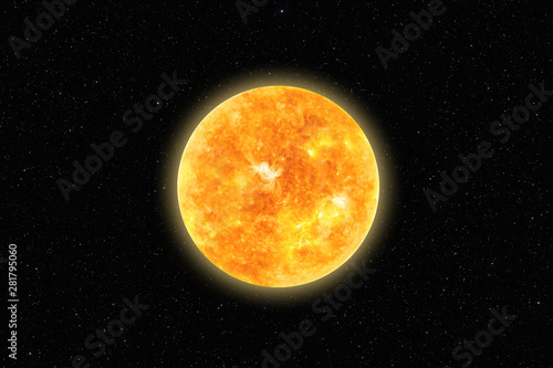 Bright Sun against dark starry sky in Solar System, elements of this image furnished by NASA