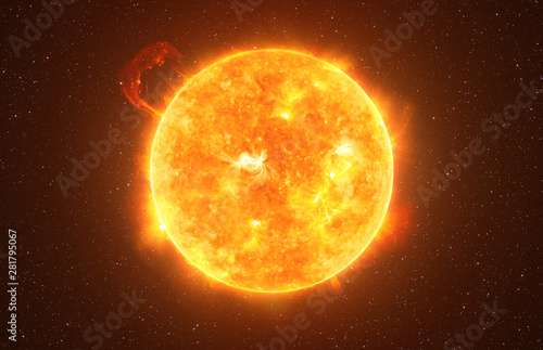 Fototapeta Bright Sun against dark starry sky in Solar System, elements of this image furni