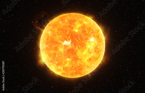 Bright Sun against dark starry sky in Solar System, elements of this image furnished by NASA photo