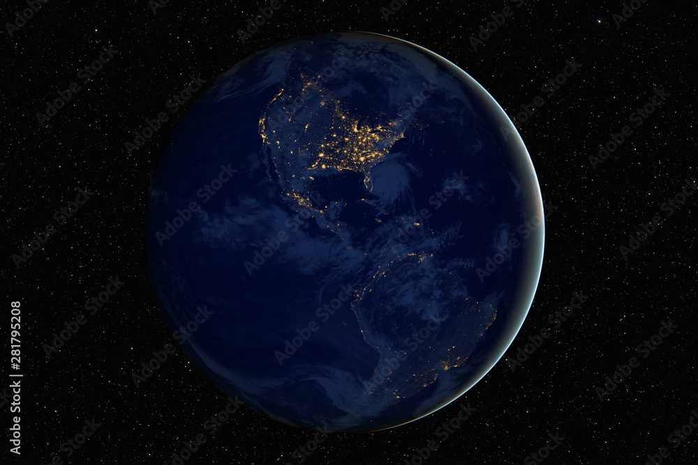 Obraz premium Planet Earth during the night against dark starry sky background, elements of this image furnished by NASA