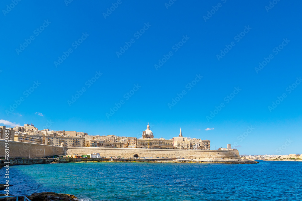 Aerial skyline view of the sea entrance of Valletta, Grand Harbor, Malta Aerial skyline view of the sea entrance of Valletta, Grand Harbor, Malta