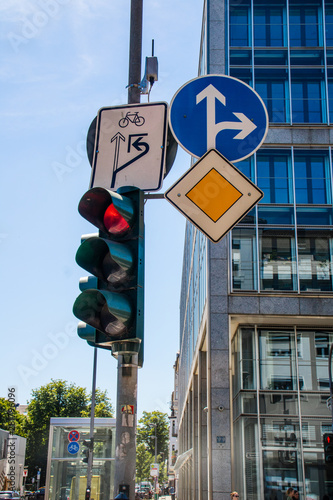 Traffic signs scattered through the streets of Europe and Canada photo