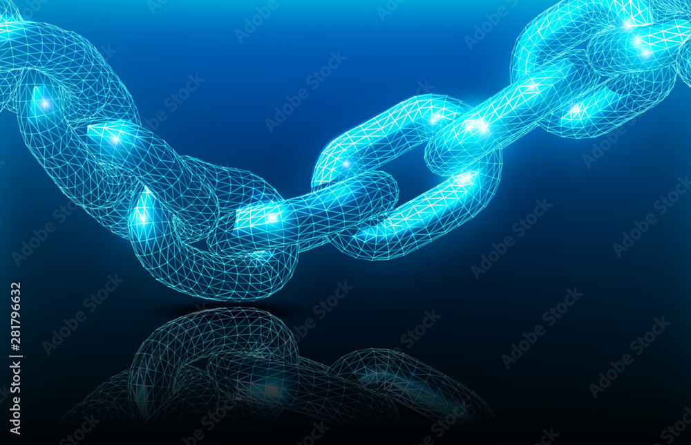Realistic chain made from line and dot connection. Triangular design. Block chain concept. illustration for the concept of networking or teamwork Realistic chain made from line and dot connection. Triangular design. Block chain concept. illustration for the concept of networking or teamwork