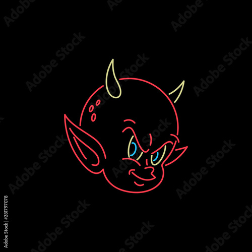 DEVIL BABY HEAD NEON COLOR BLACK BACKGROUND