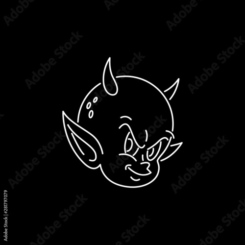 DEVIL BABY HEAD NEON WHITE BLACK BACKGROUND