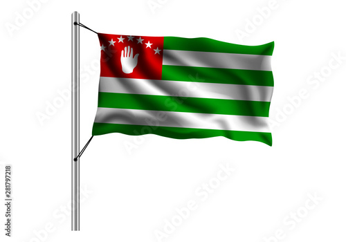 Waving Abkhazians flag on flagpole on isolated background, flag of Abkhazia , vector illustration