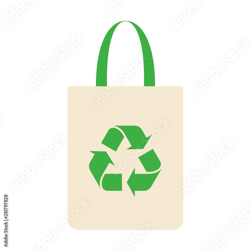 Fabric bag icon with recycle symbol on white background