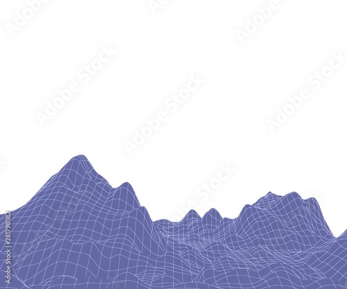purple polygonal mountains from a grid on a white background