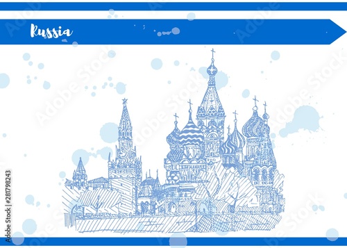 Photography Blue and white sketch red square moscow temple
