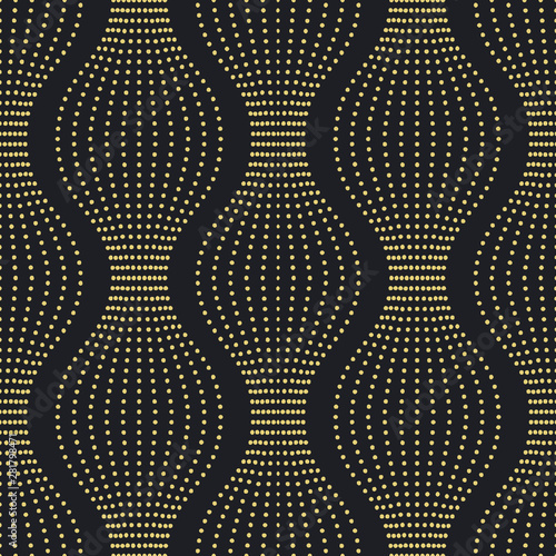 Seamless antique palette black and gold vintage dotted ogee pattern vector