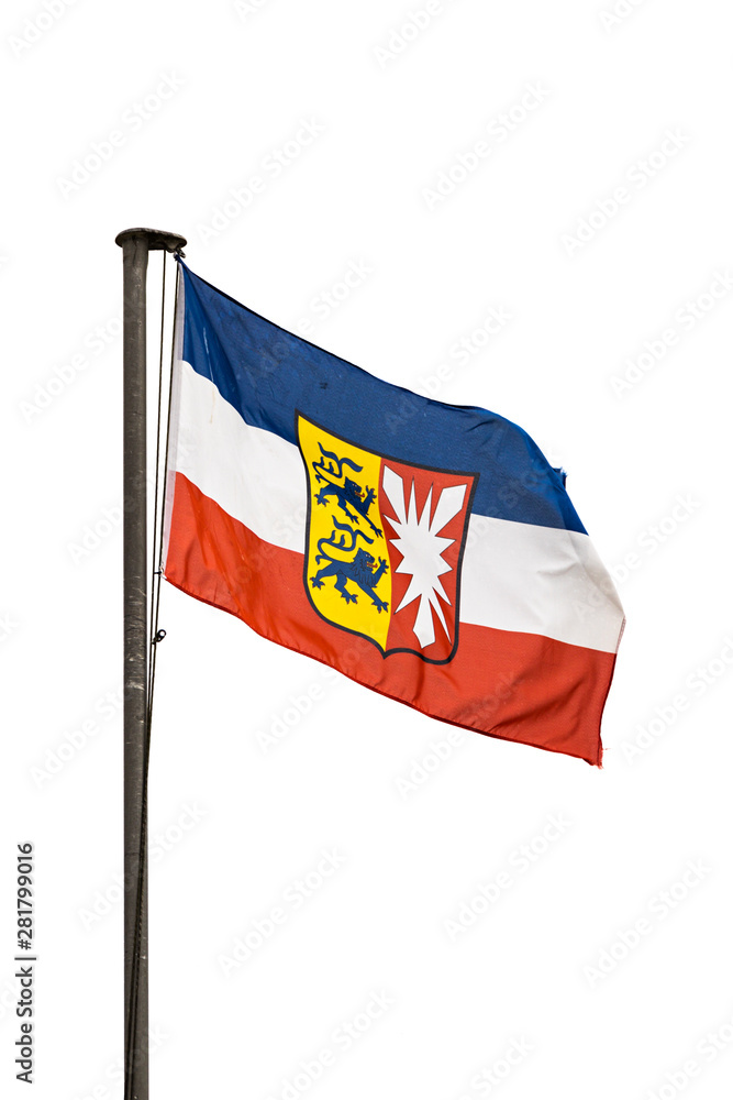 Flag of Schleswig-Holstein on flagpole isolated Flag of Schleswig-Holstein on flagpole isolated