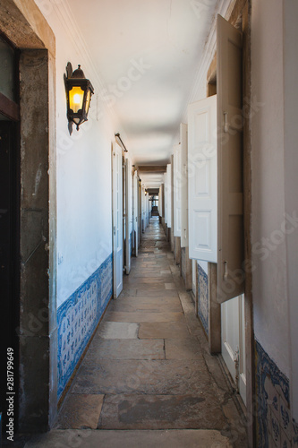 a long corridor in a castle