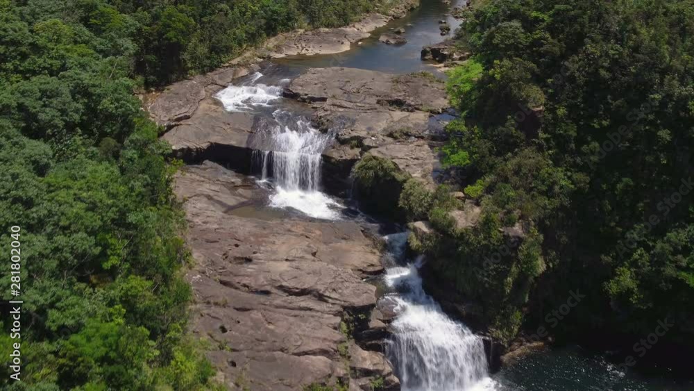 Aerial view of waterfall on river, Iriomote Island, Okinawa Prefecture Aerial view of waterfall on river, Iriomote Island, Okinawa Prefecture