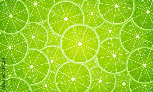 Background with round slices of lime, vector art illustration.