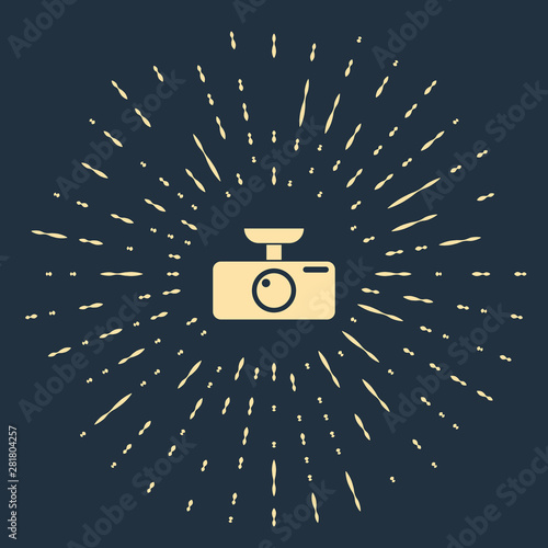 Beige Car DVR icon isolated on dark blue background. Car digital video recorder icon. Abstract circle random dots. Vector Illustration