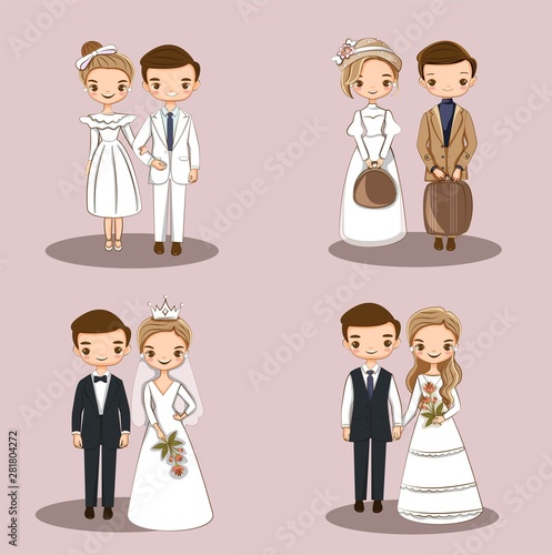 vector of cute wedding couple character collections set