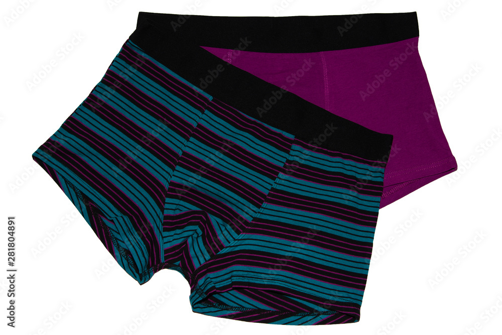 Two men's panties boxers isolated on white background. Men's underwear. A pair of short boxer briefs isolated on white background. Two men's panties boxers isolated on white background. Men's underwear. A pair of short boxer briefs isolated on white background.