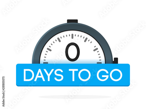 Zero day to go label, alarm clock flat with blue ribbon, promotion icon, best deal symbol vector illustretion