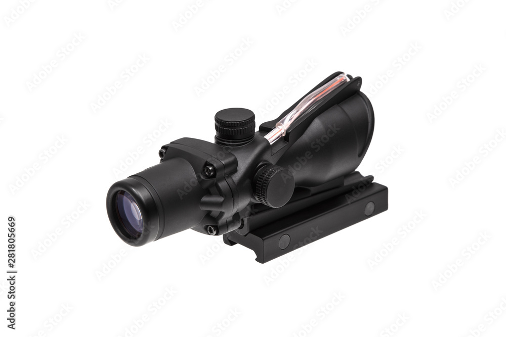 modern black optical scope for weapon isolated on whited. sight scope isolated on white back. modern black optical scope for weapon isolated on whited. sight scope isolated on white back.