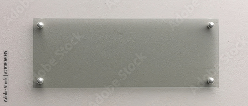 Fototapeta Naklejka Na Ścianę i Meble -  Blank glass wall sign mockup, 3d illustration. Office signage template