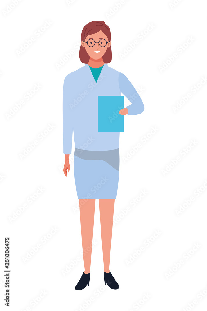 Secretary with glasses and clipboard cartoon Secretary with glasses and clipboard cartoon