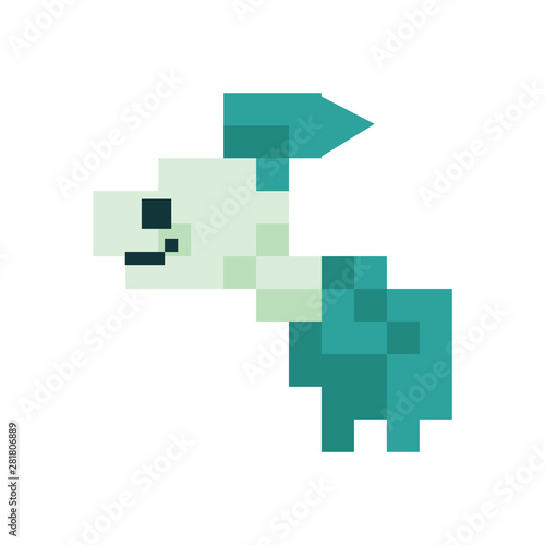 Cute neo mint green 8 bit goldfish vector illustration. Sealife pixel clipart. 