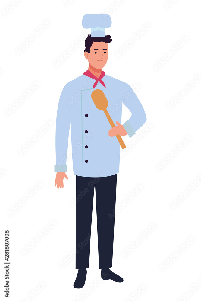 Chef worker with hat holding a spoon cartoon Chef worker with hat holding a spoon cartoon