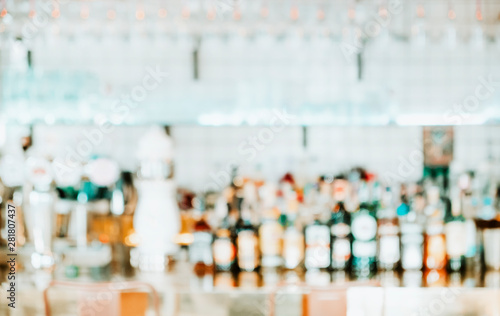blur pub counter bar with beer and alcohol bottles background