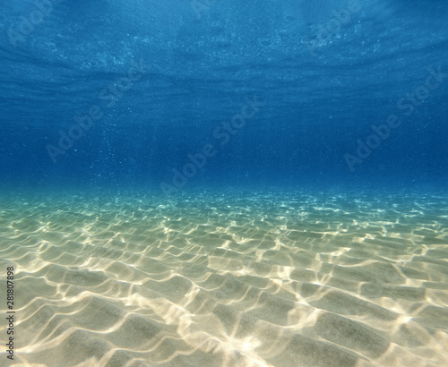 Fotografia Underwater background with ocean water. At the bottom of the sea.