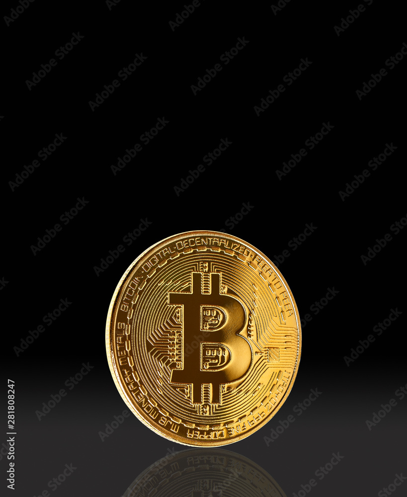 Physical bit coin. Digital currency. Cryptocurrency. Golden coin with bitcoin symbol isolated on black background. Bitcoin coin on isolated background with. Physical bit coin. Digital currency. Cryptocurrency. Golden coin with bitcoin symbol isolated on black background. Bitcoin coin on isolated background with.