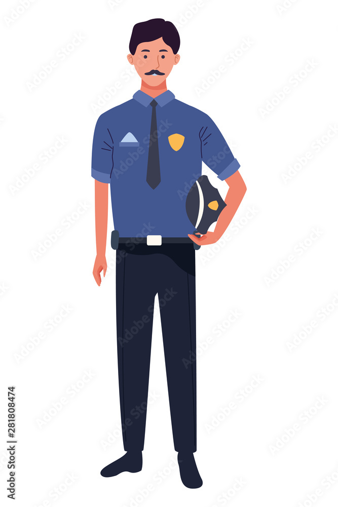 Police officer holding hat worker cartoon