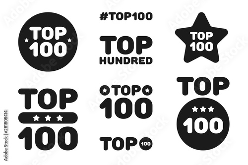 Top hundred 100 black and white icon set. Vector illustration