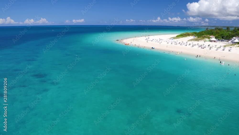 Drone view of Pacific Ocean and crowded beach of Miyako Island Drone view of Pacific Ocean and crowded beach of Miyako Island