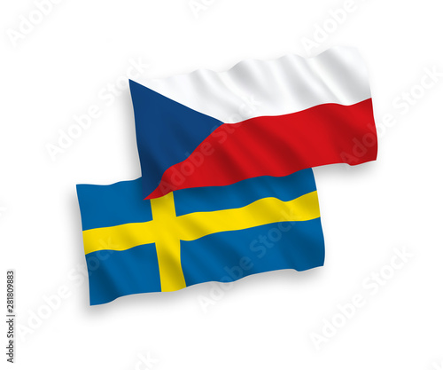 National vector fabric wave flags of Czech Republic and Sweden isolated on white background. 1 to 2 proportion.