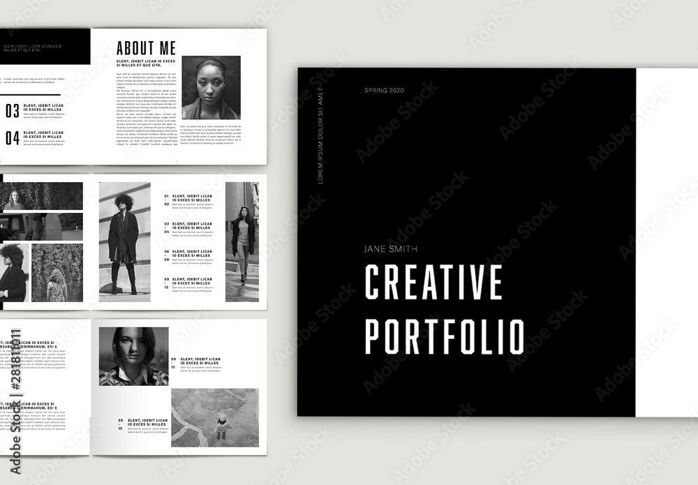 Black and White Portfolio Layout Stock Template | Adobe Stock