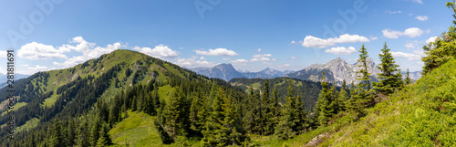 Panoramic view eisenerzer ramsau in the Ennstaler Alps with surrounding summits Kragelschinken, Hochkogel and Kaiderschild, Styria, Austria