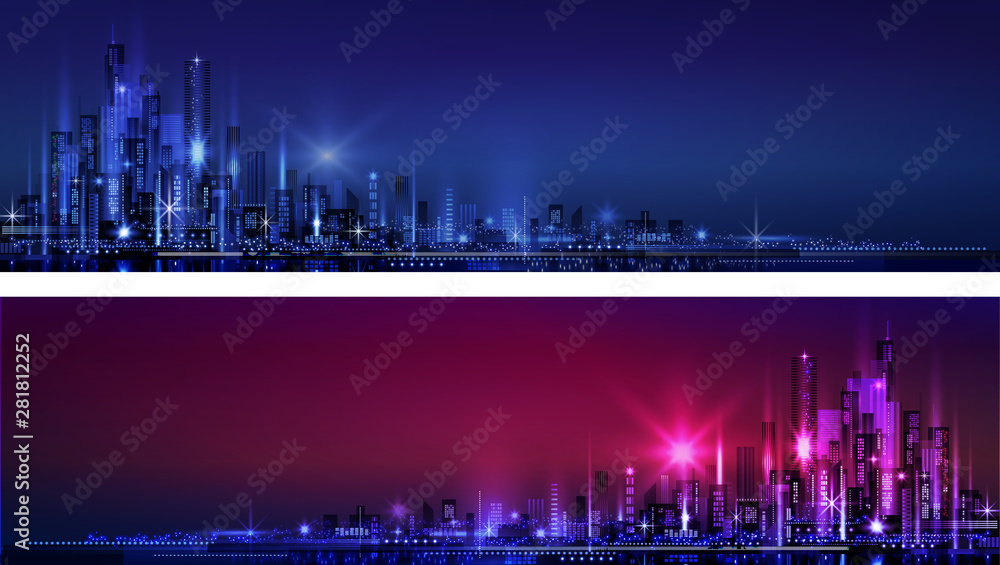 city skyline at night horizontal banner