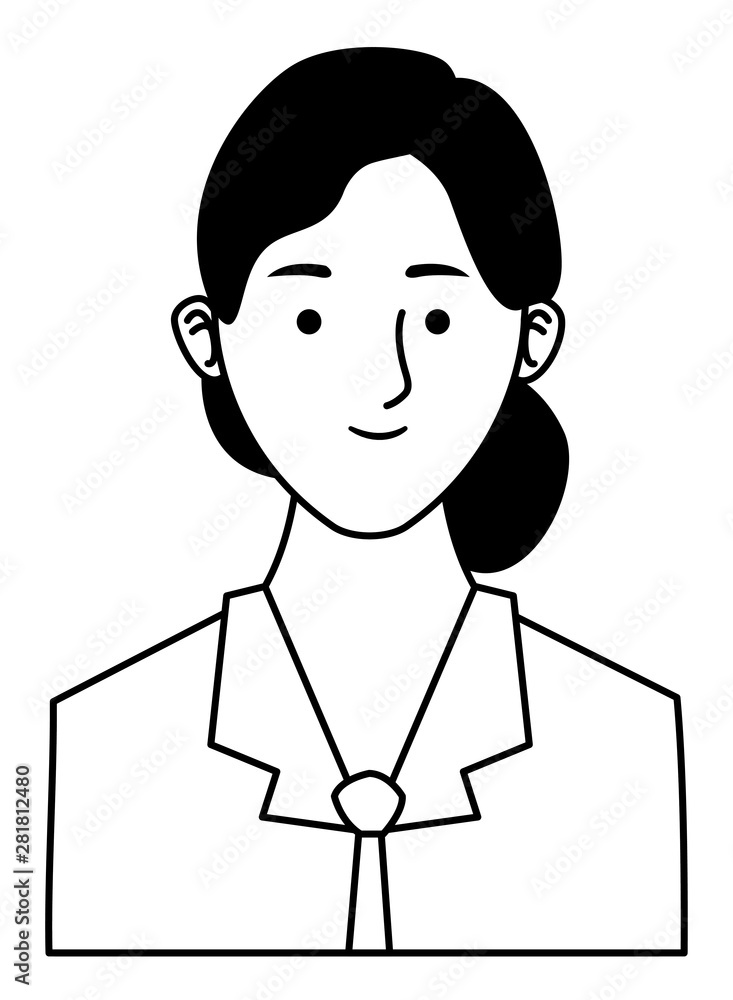 Businesswoman smiling profile cartoon in black and white Businesswoman smiling profile cartoon in black and white