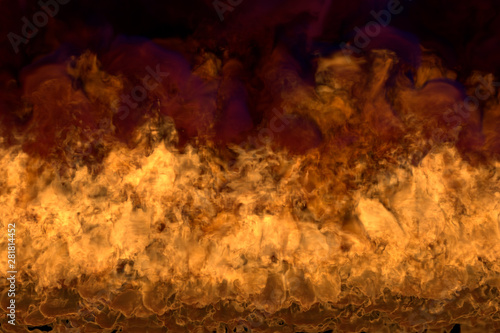 flaming wild fire on black background, flaming frame with dense smoke - fire from picture corners - fire 3D illustration