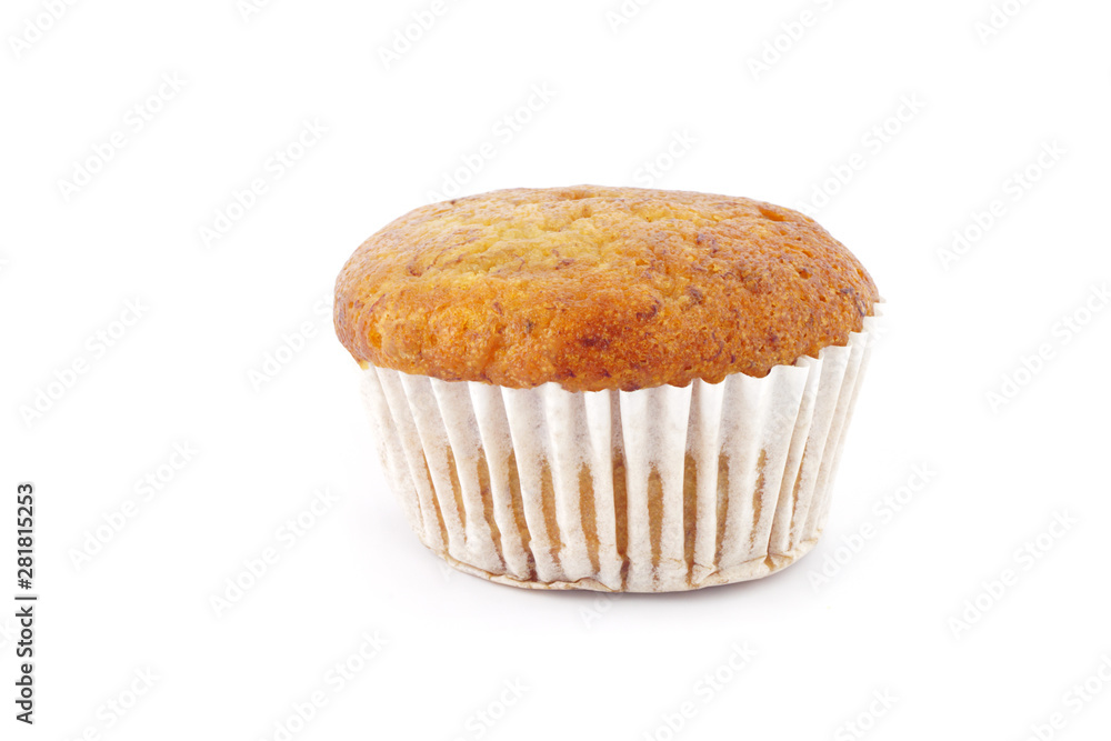 Delicious banana cup cake isolated in white background Delicious banana cup cake isolated in white background