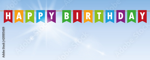 Canvas Print happy birthday party flags banner on blue sunny background vector illustration E