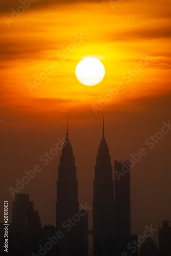 Cloudy sunset view over down town Kuala Lumpur  Malaysia.