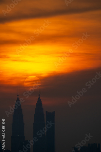 Cloudy sunset view over down town Kuala Lumpur, Malaysia.