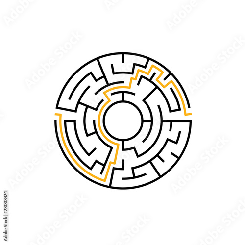 Circle maze vector labyrinth game. Round puzzle circular maze with solution. Complex labyrunth pattern