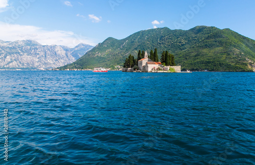 Great view of St. George's island, friary in Perast , south Europe, Montenegro