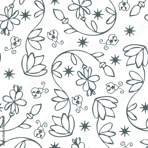 Beautiful seamless vector pattern with flowers. Simple repeat background.
