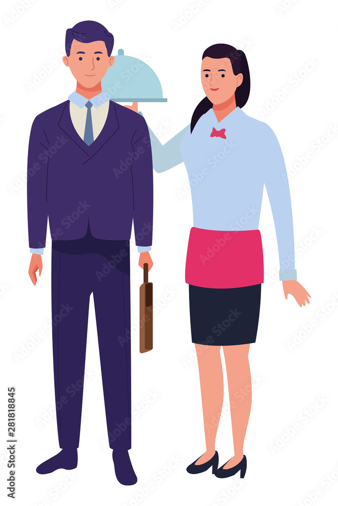Professionals workers couple smiling cartoons Professionals workers couple smiling cartoons
