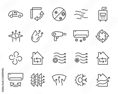 set of air icons, air condition, heater, dust, temperature, purify